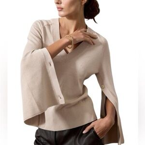 Brochu Walker NEW Beige Organic Cotton Larson V-Neck Sweater Size Large